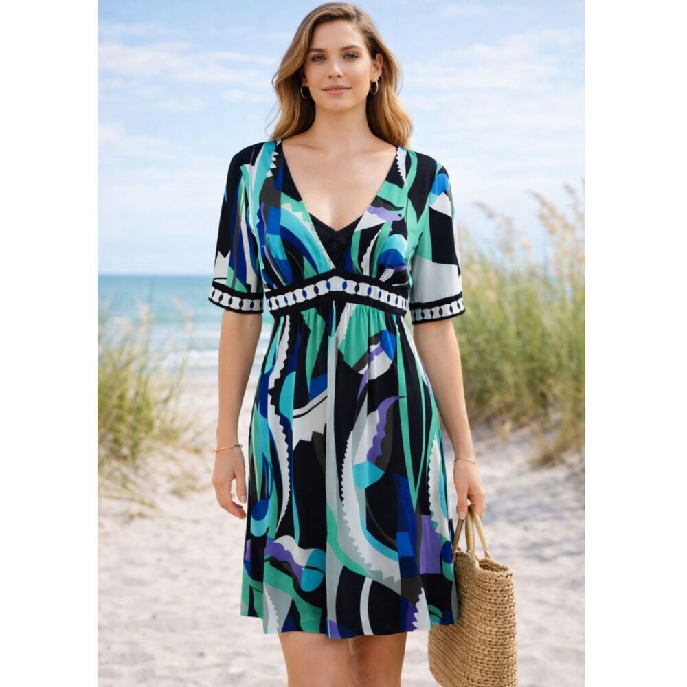 Elie Tahari Sally Dress Silk Geometric Print XS